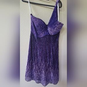 Sherri Hill One Shoulder Purple Sequin Prom Mini Dress Womens Size 10